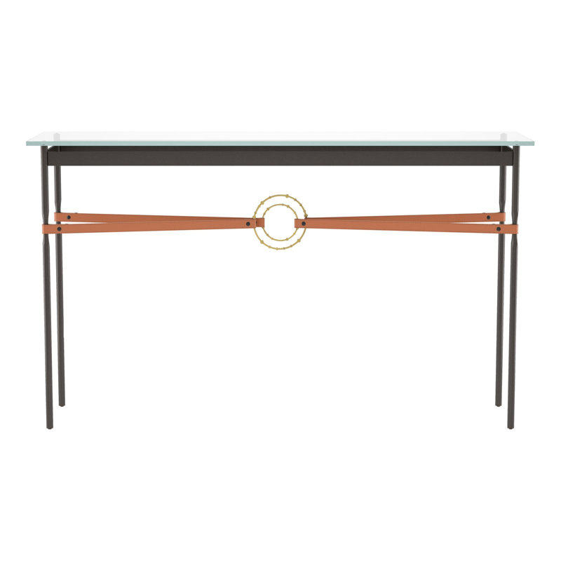 Console Equus, Bronze huilé, Laiton moderne, Cuir châtaignier
