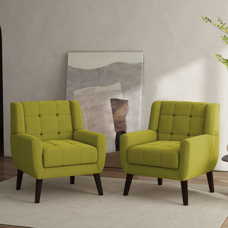 Jaqueze Upholstered Polyester Tufted Square Arm Accent chair, Green Polyester