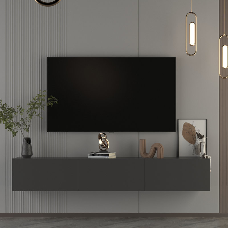 Meuble télé mural avec rangement de 71 po pour téléviseur de 80 po ou moins Hamman, Gris