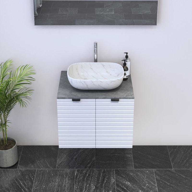 Kayben 23.6'' Single Bathroom Vanity with Top, Concrete, White