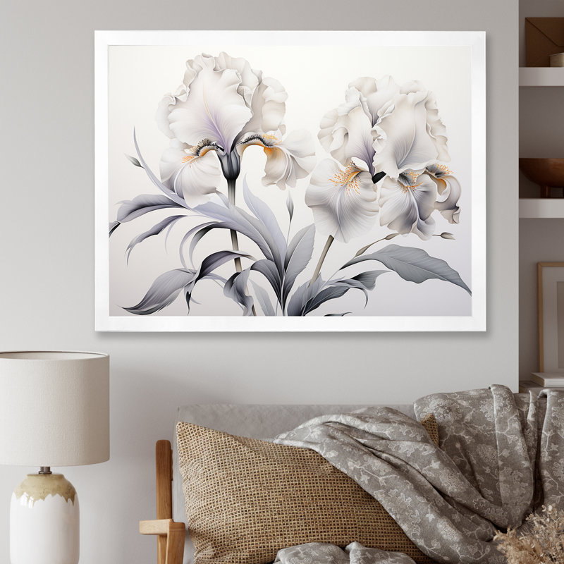 " Black And White Minimalism Irises ", White Single Picture Framed, 12" H x 20" W x 1" D
