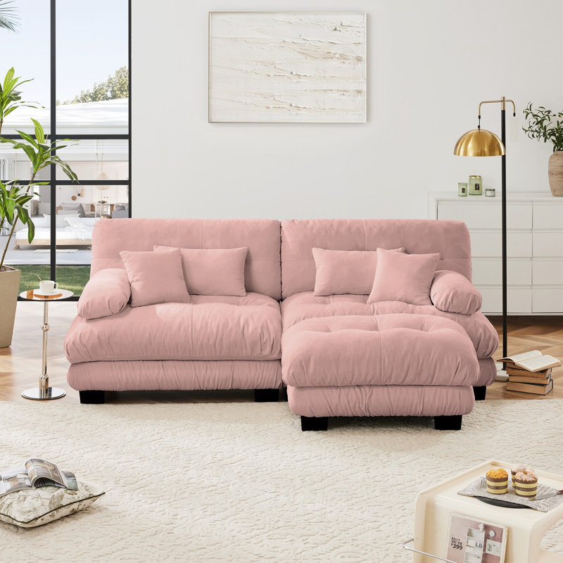 Canapé 2 places avec repose-pieds Chenille, Rose, H 35,4 po x l 94,4 po x P 36 po