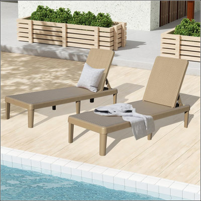 Adjustable Pool Lounge Chairs Set of 2 with 6-Position Backrest for Patio and Garden
