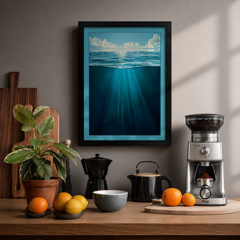 Light Meets Depth Coastal - Framed Print, A1 - 84.1 x 59.4 cm, Black