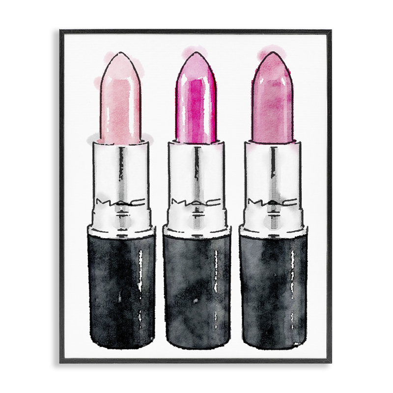 «Keith Three Pink Lipsticks» par Amanda Greenwood, reproduction sur toile, H 14 po x l 11 po, Giclée encadrée noir minuit