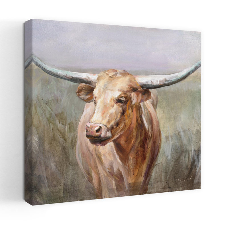 Art contemporain contemporain avec corne de corne et animaux, H 36 po x l 36 po