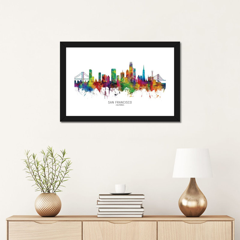 San Francisco California Skyline par Michael Tompsett-impression d’art graphique, H 16 po x l 24 po x P 1 po, Blanc