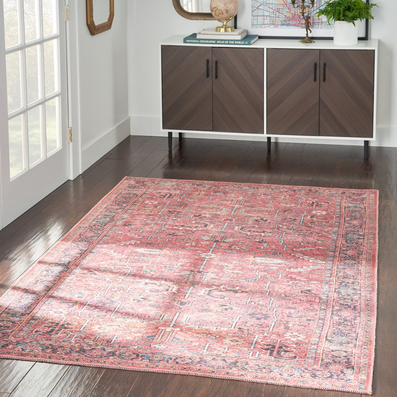 Machine Washable Oriental Red Area Rug, Rectangle 4' x 6'