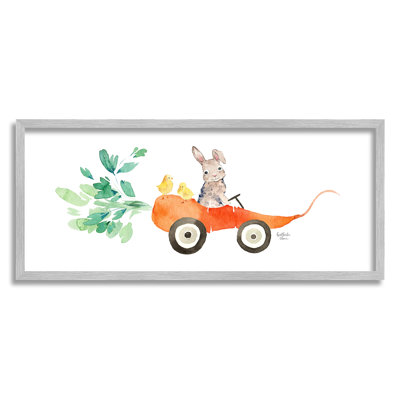 Poussins de lapin de printemps chevauchant un chariot de carottes saisonnier, art texturé par Heatherlee Chan