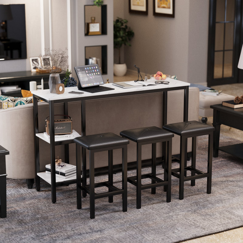 Ensemble de salle à manger 3 pièces pour le comptoir avec rangement, ensemble de table de bar 4 pièces avec 3 tabourets rembourrés
