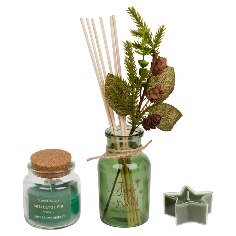 Andan Reed Diffusers And Sticks, Mistletoe Fir, Green