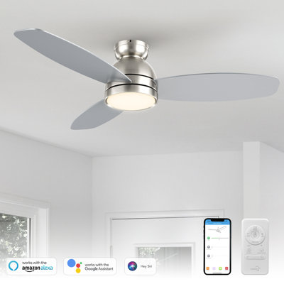 Smart Flush Mount Ceiling Fan with Light, Remote Control, DC Motor