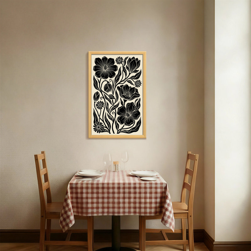 Plantes et fleurs à motif floral noir sur fond crème