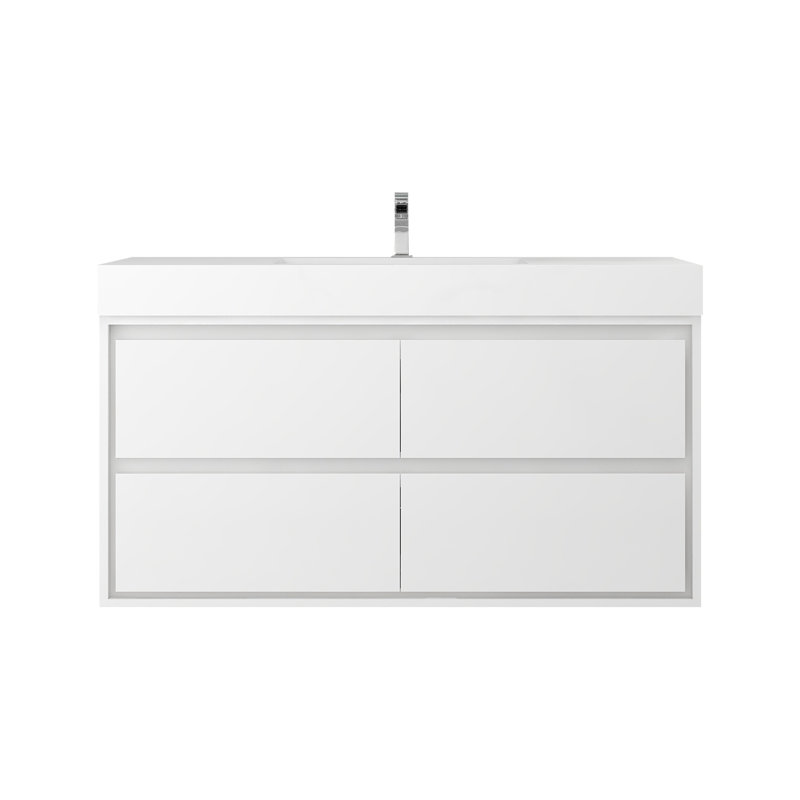 48'' Single Bathroom Vanity with Acrylic Top, Glossy White