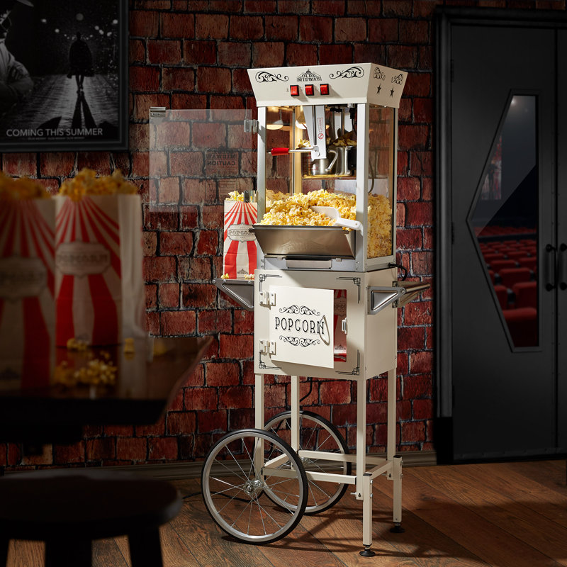 Machine à maïs soufflé de style cinéma avec chariot et bouilloire de 225 g - Crème, Cream