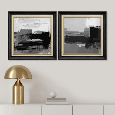 " Abstract Black And Gray " 2 - Pieces
