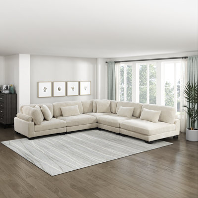 Brinsley 135" Modern Modular Sectional with Corduroy Fabric, Adjustable Backrest & 7 Pillows by Latitude Run