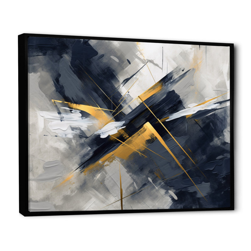 «Grey and Gold Transcendent Impressions III - Abstract Shapes», art encadré, Cadre flottant noir, H 24 po x l 32 po x P 1 po