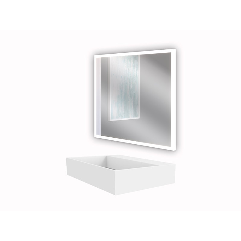 Juniper 24" Solid Surface Wall Mount Modern Minimalist Bathroom Sink and LED Mirror Set, White