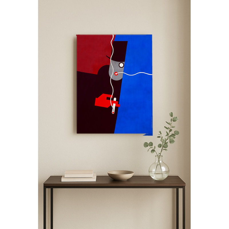 Art abstrait en rouge et bleu - Portrait en métal, art mural, H 14 po x l 11 po