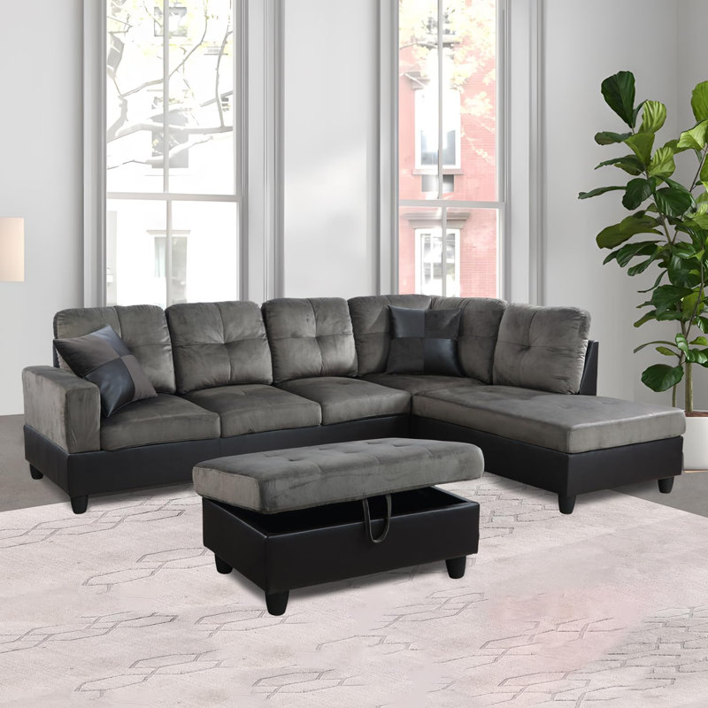 3-Piece Flannel  Sectional Sofa, Right Hand Facing, Taupe