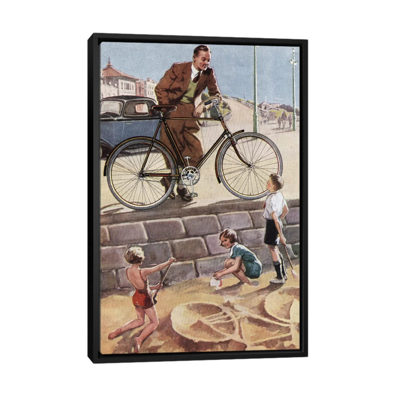 «Cycling in the Sand», reproduction d'art sur toile, H 26 po x l 18 po x P 1,5 po, Toile avec cadre noir, Pas de tapis