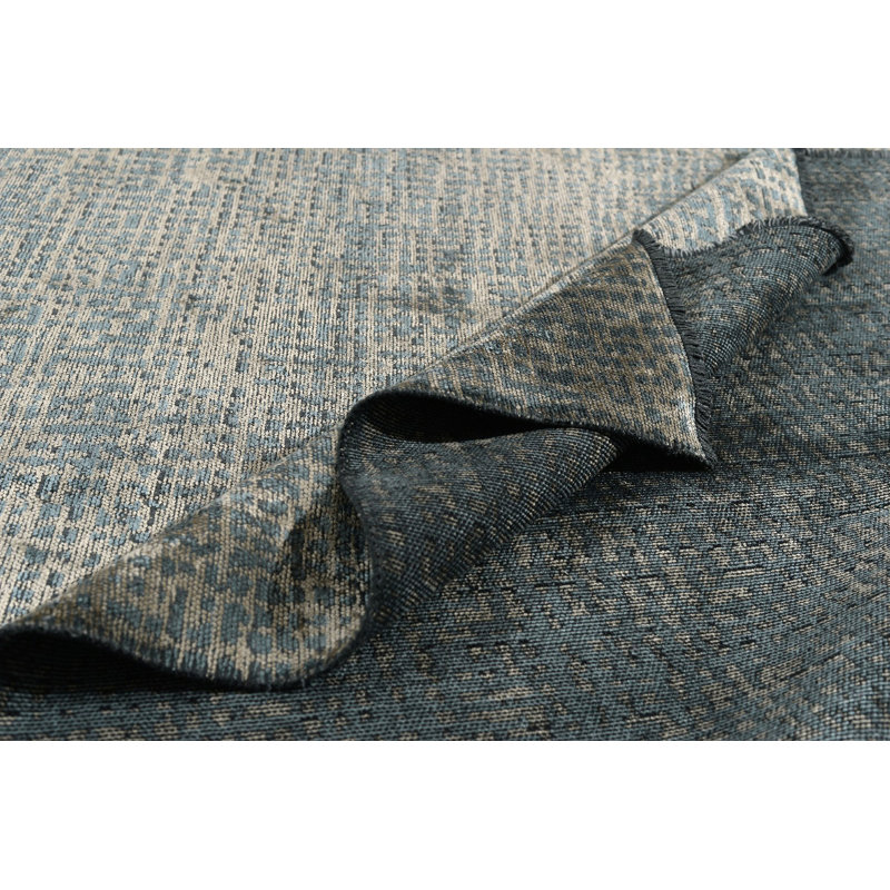 Tapis gris / bleu clair à tissage plat abstrait Orocko, Rectangle 7 pi 10 po x 11 pi 2 po