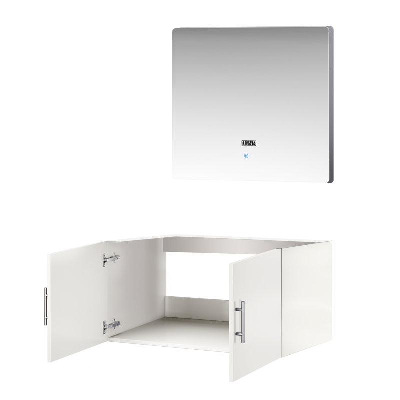 Blanc lustré 36 po Meuble-lavabo de salle de bain avec miroir à DEL - Armoire entièrement assemblée avec capacité de rangement étendue et produit spacieux