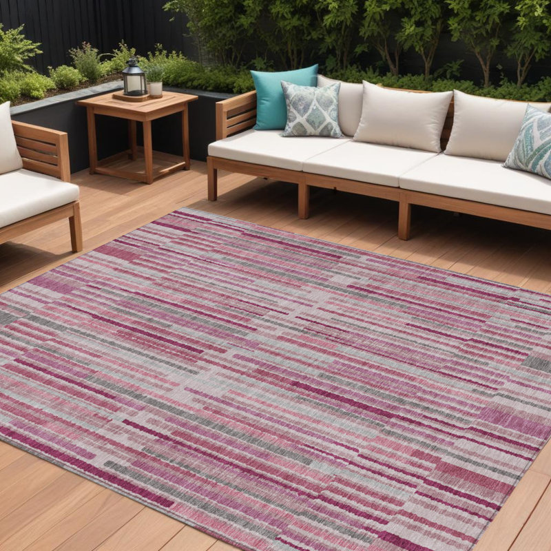 Tapis intérieur / extérieur rayé ivoire et lavable 9 pi x 12 pi