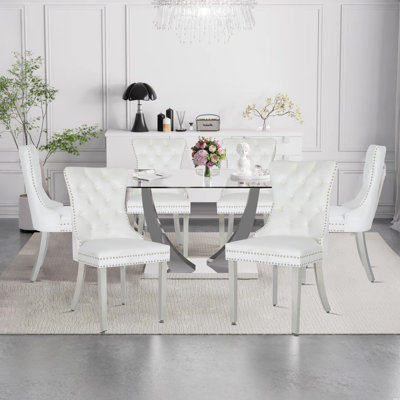 Upholstered Dining Chairs.Tufted Back Design With Stainless Steel Leg