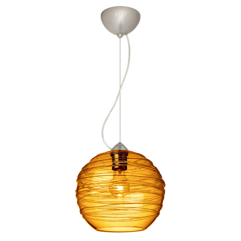 Luminaire sphère suspendu 1 lumières simple Lukens, Bronze brossé, Ambre