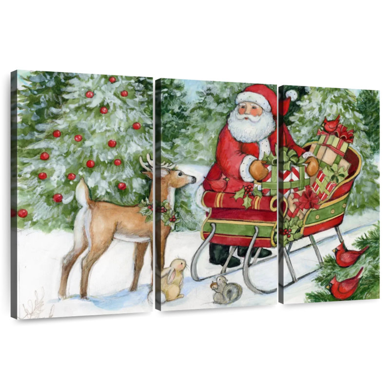Père Noël et traîneau Woodland, H 48 po x l 74 po