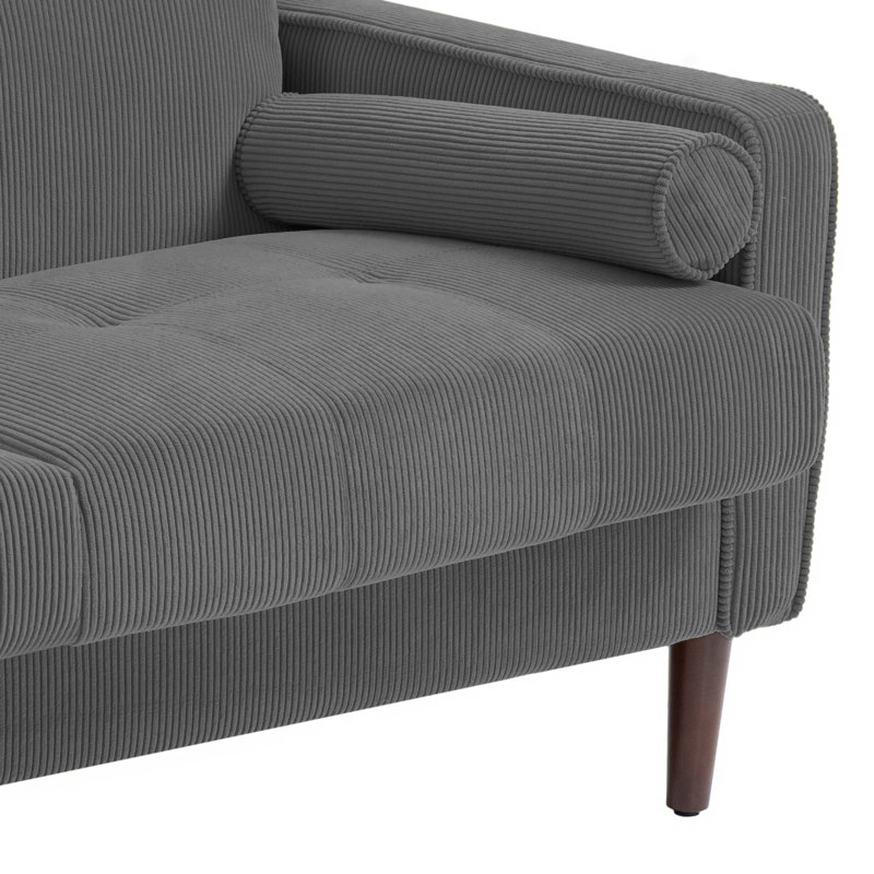 Causeuse à accoudoirs carrés 62,7 po Carmelinda, Velours côtelé gris