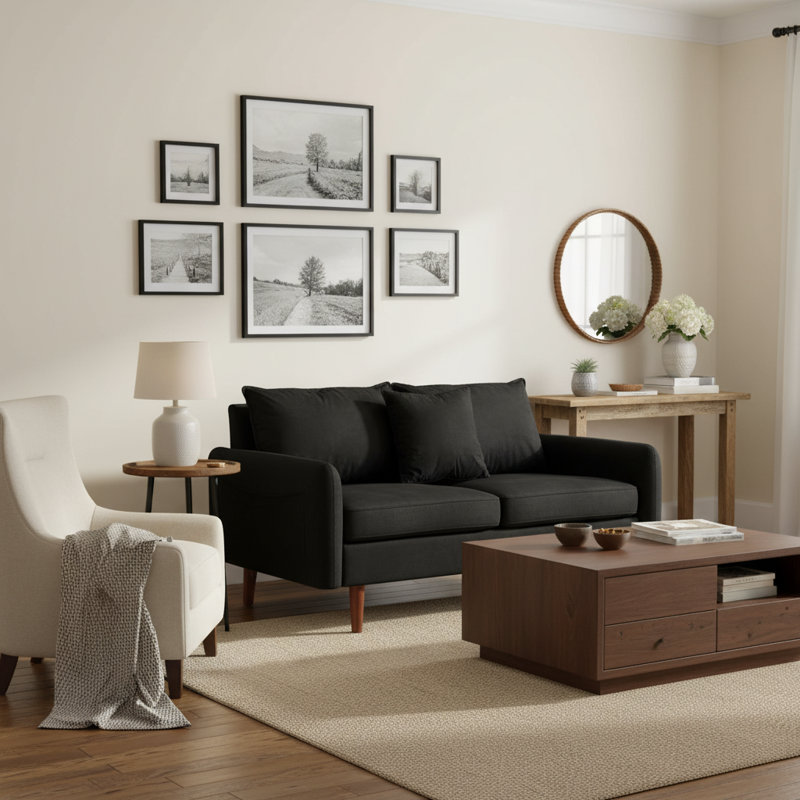 Sofa 56" Velvet Round Arm Loveseat, Black