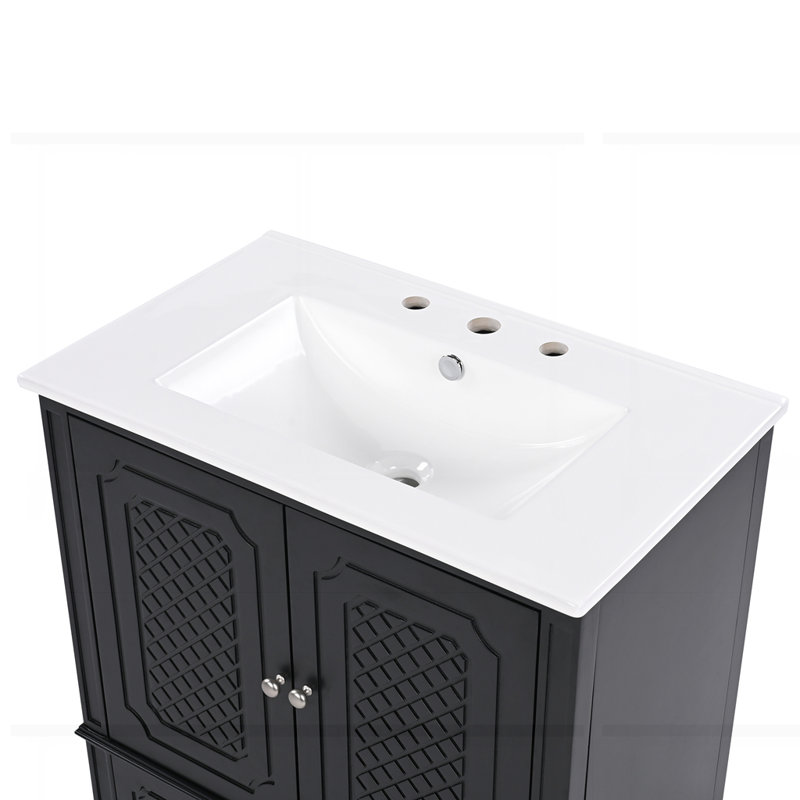Meuble-lavabo 30 po avec lavabo style rétro, Noir