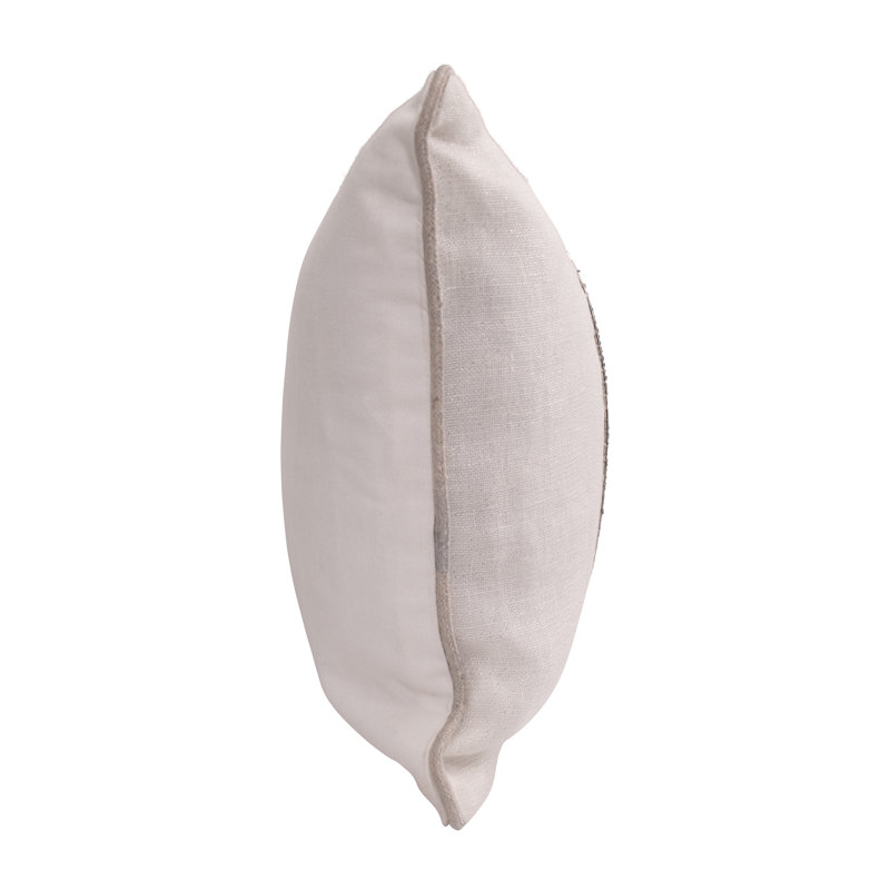 Decorative Throw Pillow 20" x 12" Hand Embroidered Linen Ivory and Beige Decorative Pillow