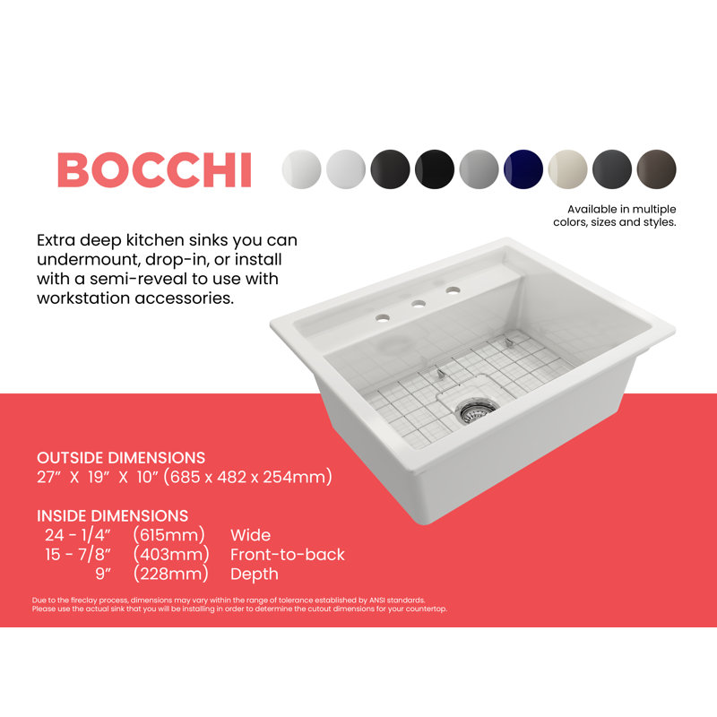 Baveno 27 in. L Dual Mount Single Basin Kitchen Sink, 3 hole, White