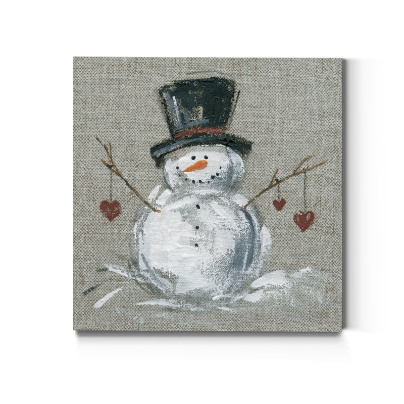 Lin bonhomme de neige II - reproduction d'art sur toile tendue, H 10 po x l 10 po x P 1,5 po