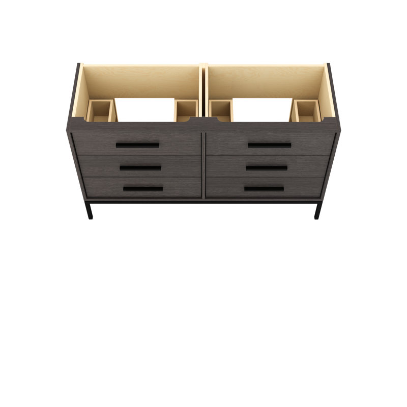 Rift White Oak Double Drawer Bath Vanity, Gray Weathered, Matte Black, 60"
