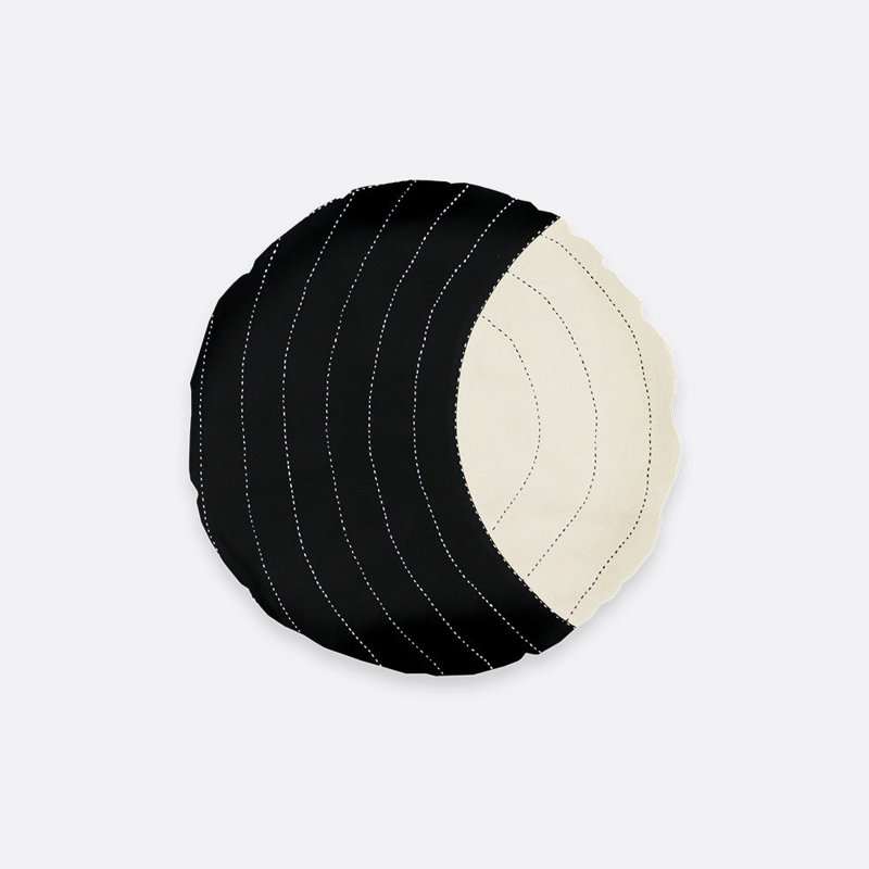 Crescent Circular Pillow Cover & Insert, White/Charcoal