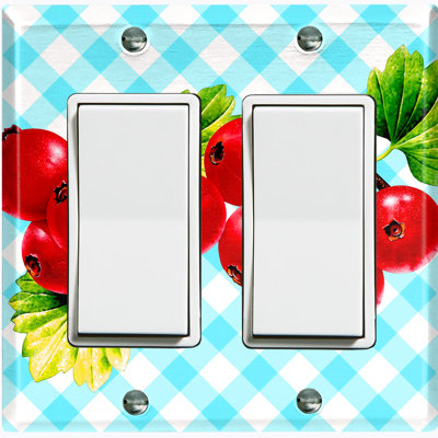Metal Light Switch Plate Outlet Cover (Cranberry Leaf Light Blue Picnic  - Double Rocker)