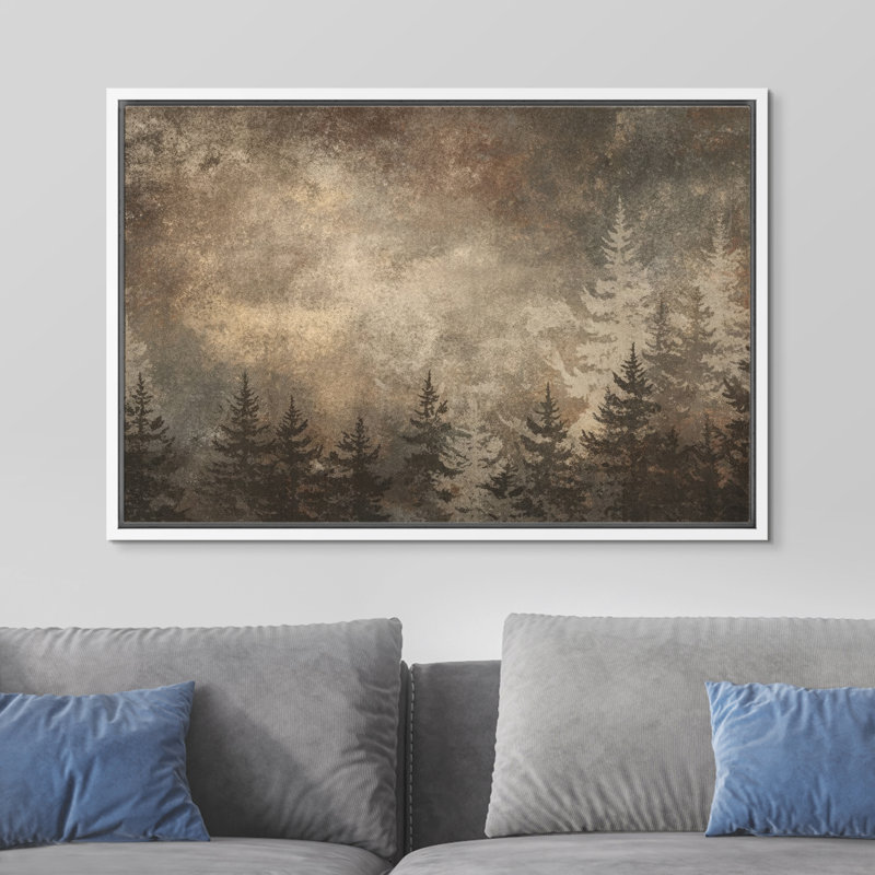 «Rustic Forest Silhouette with Textured Sky», reproduction d'art sur toile encadrée, H 24 po x l 36 po x P 1,5 po, Blanc