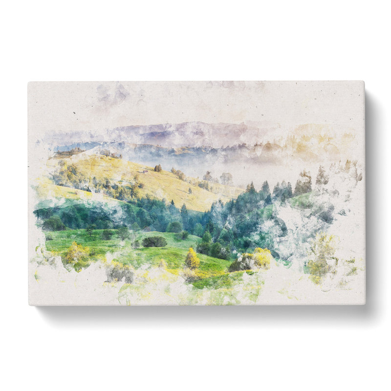 Rolling Hills of India Watercolour - Wrapped Canvas Graphic Art Print, 50cm H x 76cm W x 3cm D