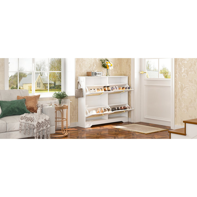 Armoire à chaussures Mid-Century Rattan, Blanc