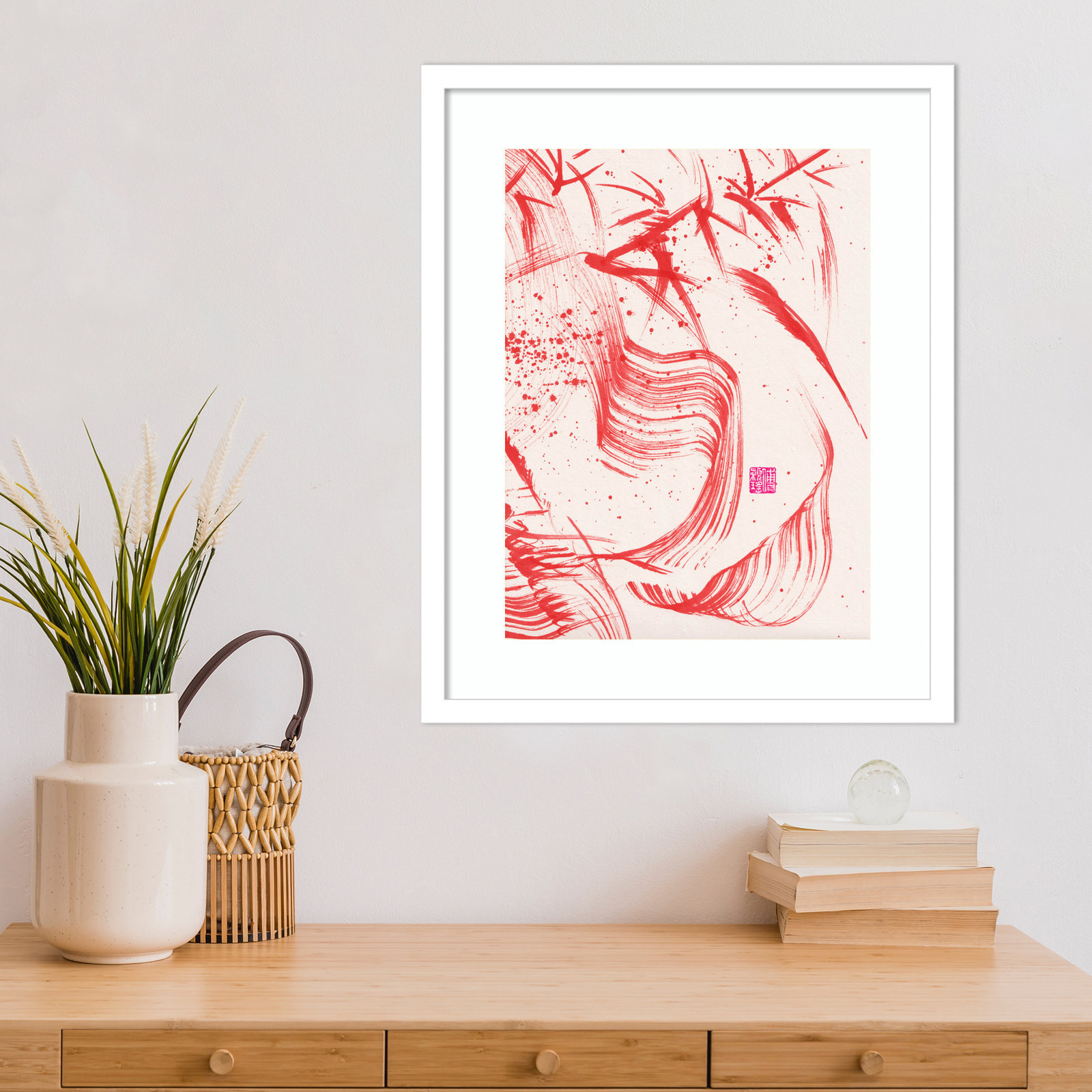 Lemma "Zen Bamboo Ink Abstraction 2" Print, White, 21" H x 17" W