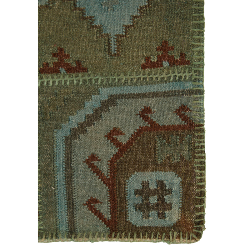 Flatweave flatweave New Zealand Wool Green Area Rug
