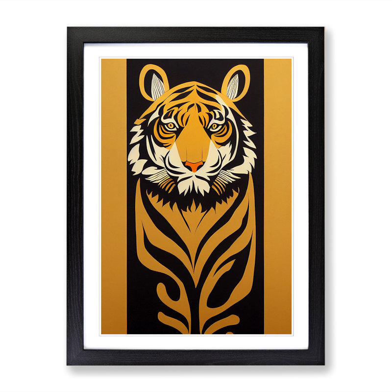 FRM-V0523-2520X Tiger Scroll Art Vol.2 - Single Picture Frame Print, Black, 46cm H x 34cm W x 2cm D