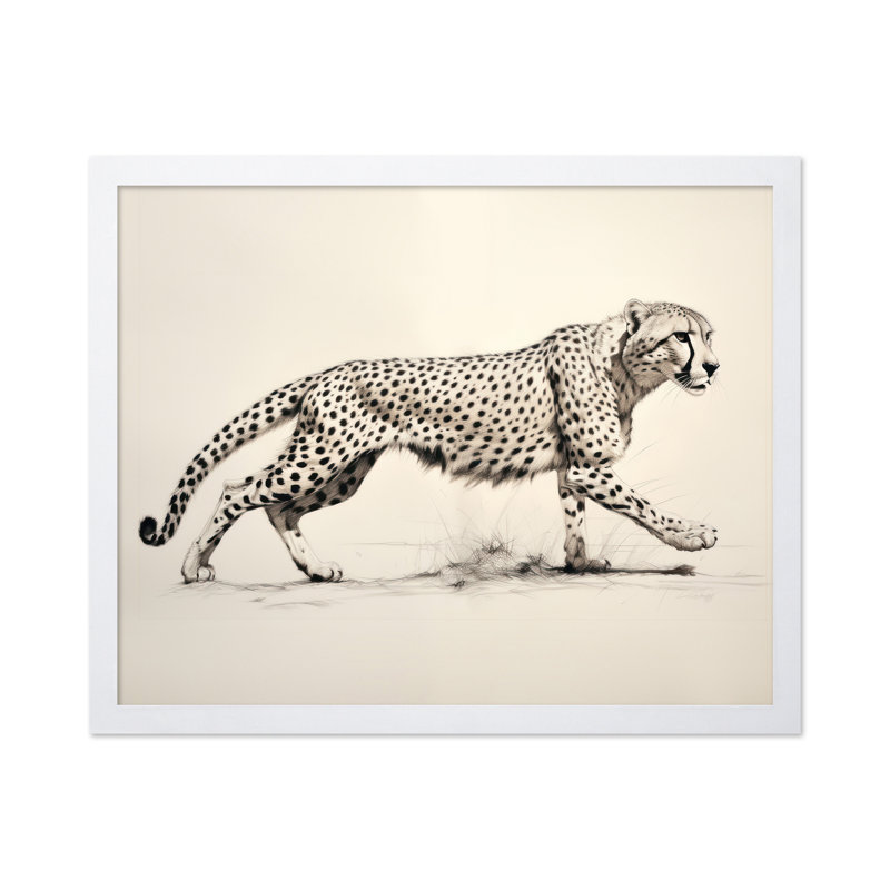 Guépard enjambant, 11"H x 14"W, Poster, White Framed