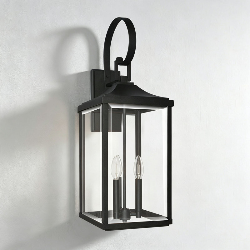27.5" H 3-Light Textured Black Large Outdoor Wall Lantern with Clear Beveled Glass