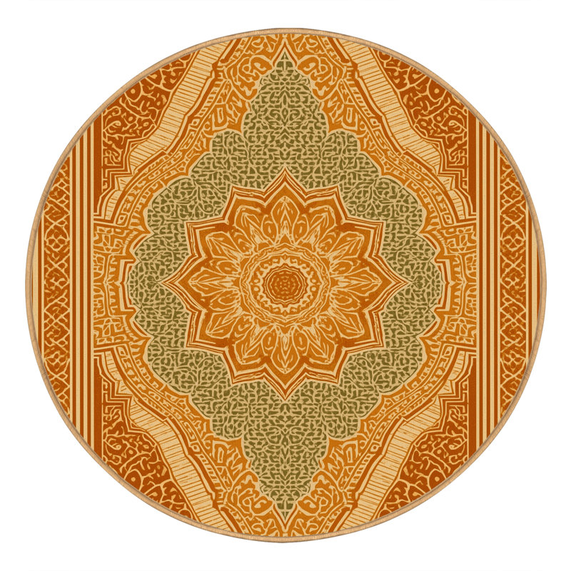 Machine Washable Pauleth Classic Oriental Rug in Brown – LightBrown Binding, 8' Round